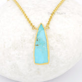 Arizona Turquoise Necklace - Pure Silver - Handcrafted Pendant Necklace - 10x30mm - Fashion Jewelry - Gift For Old Women - Jewelry For Lady